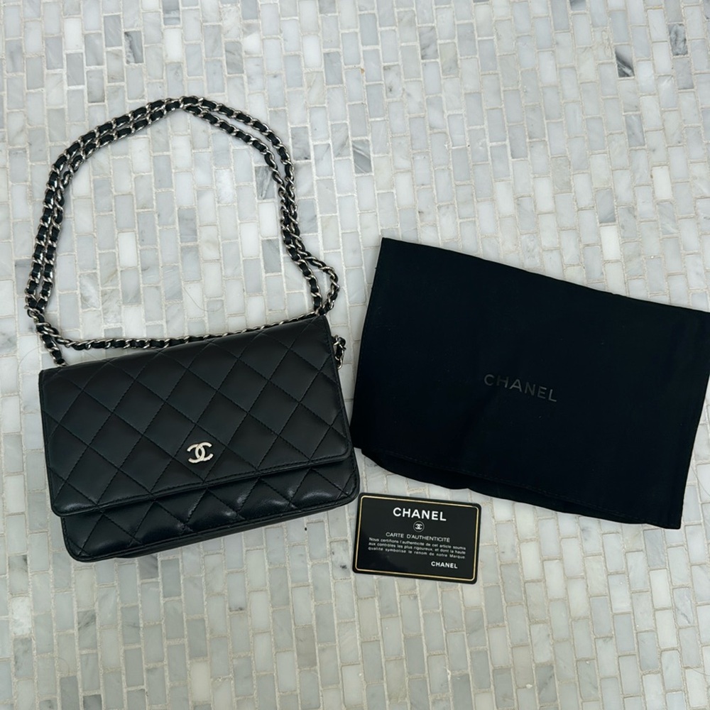 Chanel Lambskin Wallet On Chain WOC Black Authentic